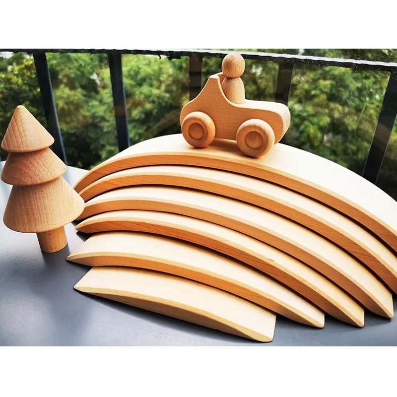 Unpaint Beech Trees Cars Basswood  Building Bridge Kids Wooden Montessori Stacking Blocks