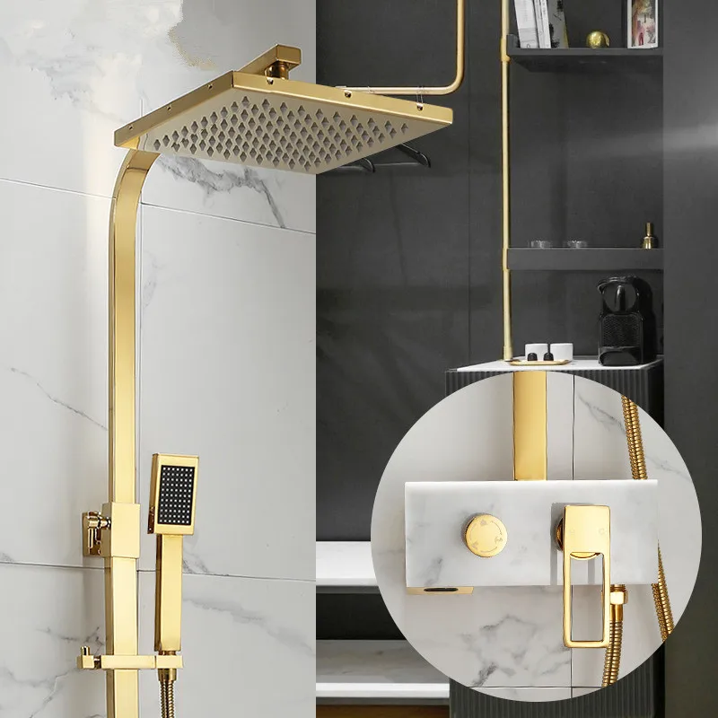 

Tuqiu Rainfall Shower Sets Faucet Mixer Tap Brass Luxury 8 inch Gold Marble Bath & Shower Faucet Set Shower Faucet