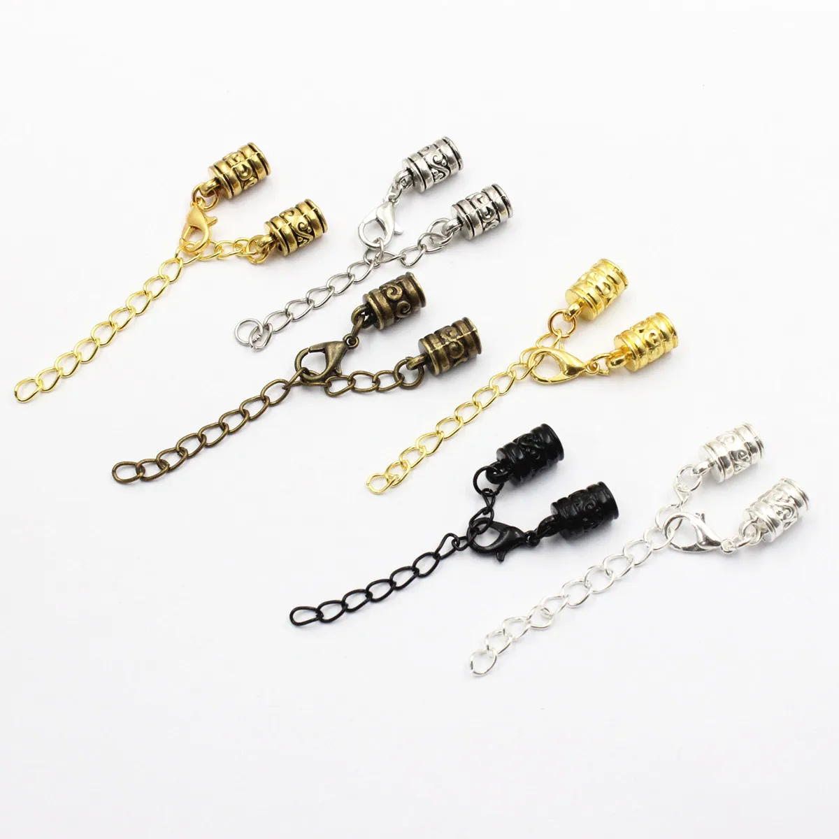 Fit 5mm Hole Fashion Zinc Alloy Cord End Caps For Necklace Bracelet Connectors Clasp DIY Accessories  Length: 44mm+50mm 10sets