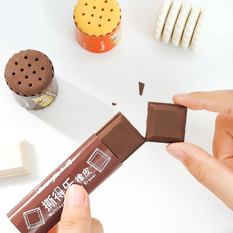 Multi Layer Tearable Eraser Chocolate Cookies Rubber Eraser for Pencils Creative Stationery School Kids Gift Reward A6642