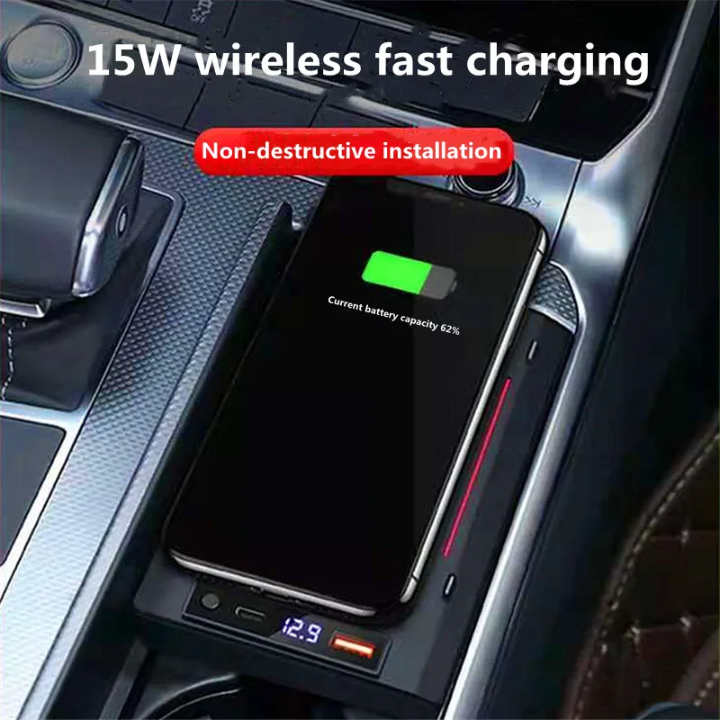 

For Audi A4 A5 Q5L A6 special car dedicated car wireless fast charging modified armrest box wireless fast charging decoration