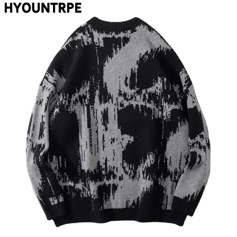 Hip-hopowe wyszywane litery dzianinowy typu oversize sweter męski nowy Casual O-neck z długim rękawem sweter Streetwear Unisex luźne swetry