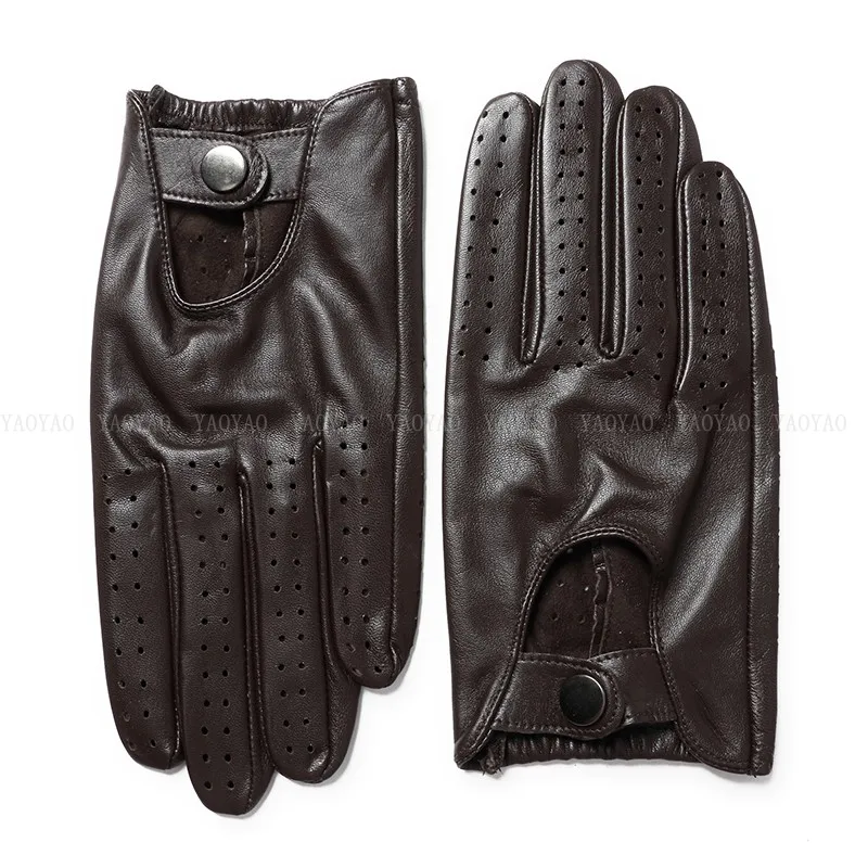 Classic Men Genuine Leather Gloves Male Real Goatskin Full Finger Guantes Pure Color Riding Cycling Luva Black Gym Thin Eldiven