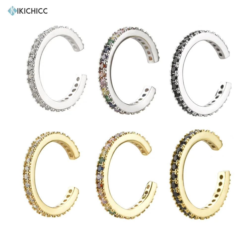 

Kikichicc, классические серьги-манжеты из чистого серебра 925 пробы, серьги-манжеты без зажимов для пирсинга, ювелирные изделия в стиле рок-панк, ювелирные изделия с цирконом CZ