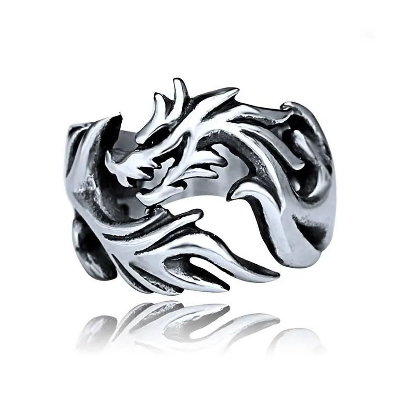 Creative Opening Dragon Ring Men\'s Personality Retro Domineering Dragon Ring Punk Style Hip Hop Rock Party Jewelry