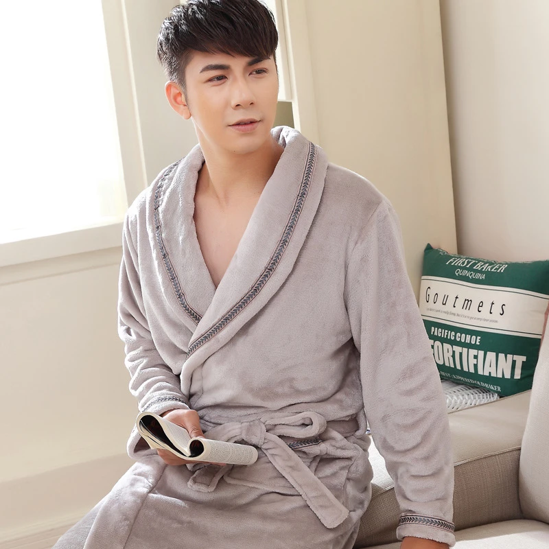 Men Winter Thick Warm Flannel Bathrobe Mens Luxury Kimono Bath Robe Sexy kimono Robes Male Thermal Dressing Gown pajamas