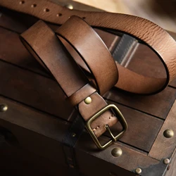 Men High Quality Genuine Leather Belt Luxury Designer Belts Men Cowskin Copper Buckle Male Jeans Belt Cowboy
