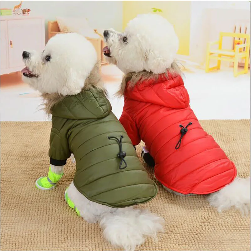 Winter Warm Dog Coats for Small Dogs Fur Hood Jackets Waterproof Pet Puppy Costumes French Bulldog Chihuahua Outfits Clothing