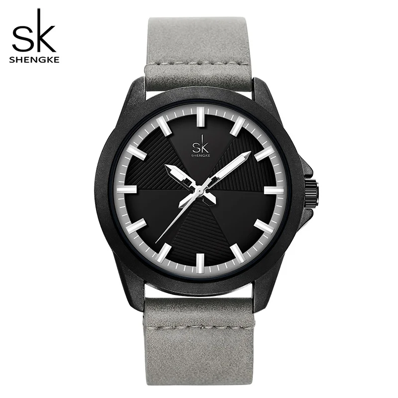 Shengke Women Fashion Grey Quartz Watch Lady Leather Watchband High Quality Casual Waterproof Wristwatch Gift for Wife New