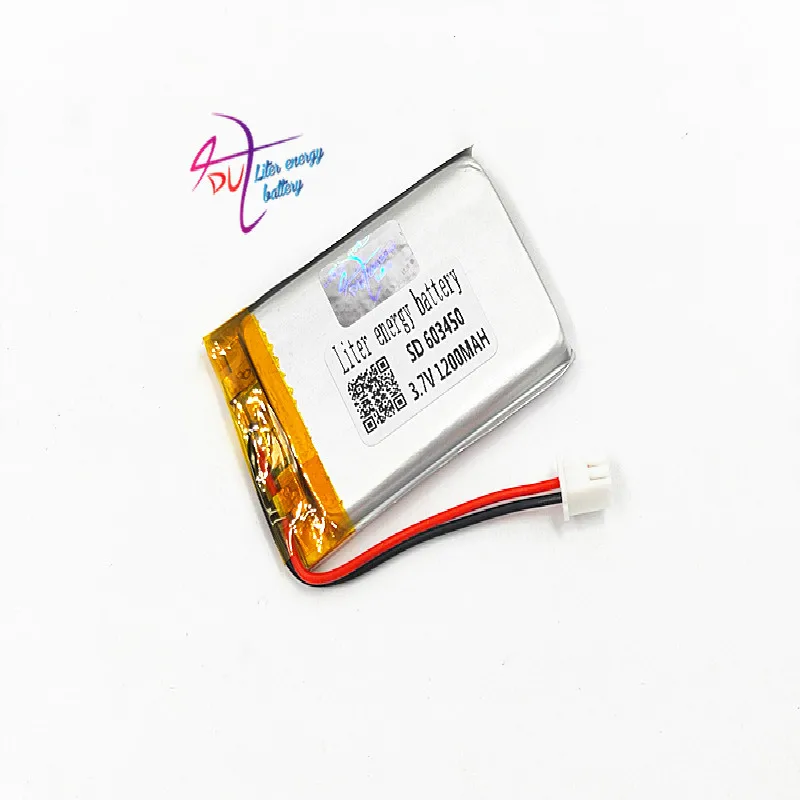 JST 2.54mm 2 pin 603450 3.7V 1200MAH 063450 litowo-polimerowa lipo akumulator do Mp3 słuchawki PAD DVD kamera bluetooth