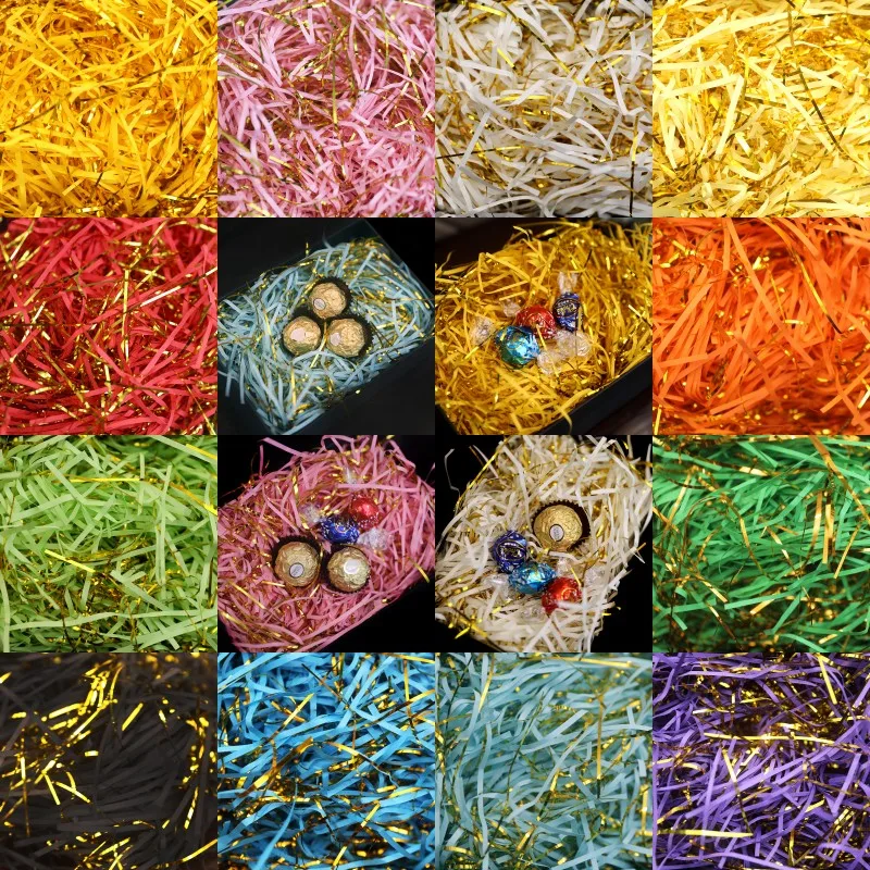 Confetti Flash Raffia Mix Gold Paper Raffia Shredded Tissue Gift Box Filler Birthday for Wedding Party Favor Packaging Supplies