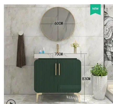 

Light luxury bathroom cabinet combination dark green sink basin cabinet rock plate integrated basin Feng Shui mirror bathroom ca