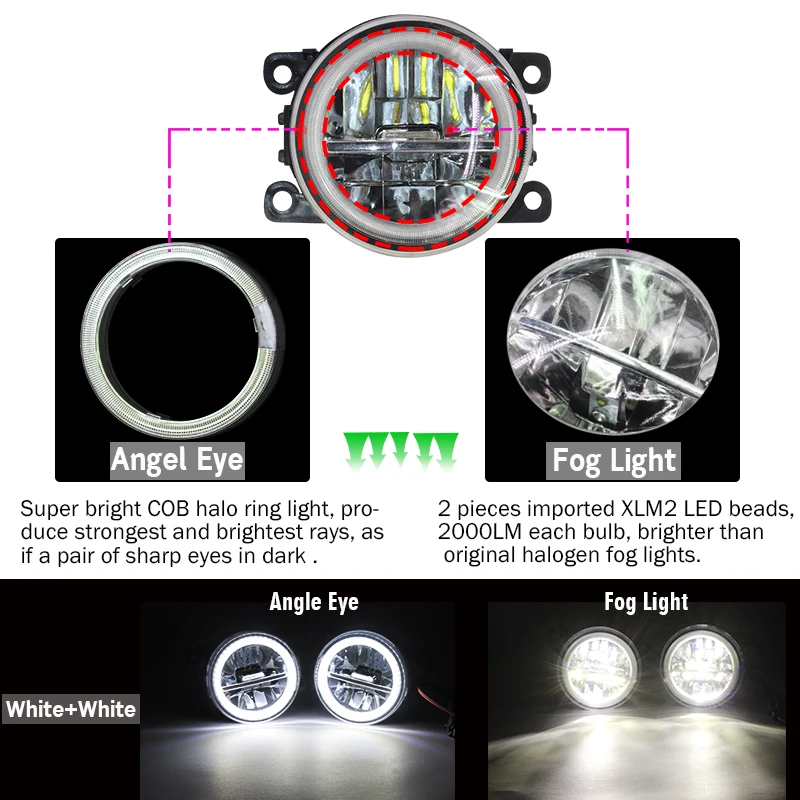 Cawanerl For Suzuki Grand Vitara 2 / II JT 2005-2015 Car 4000LM LED Bulb H11 Fog Light + Angel Eye DRL Daytime Running Light 12V