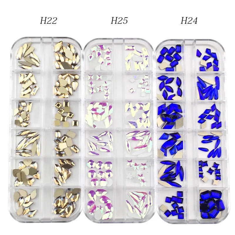 120Pcs Nail Art Rhinestone Set Multi Shape Crystal  Non Hotfix Glass Diamond Sapphire Fancy Nail Decoration