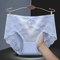 Sexy Thin Breathable Women Underwear Lace Hollow Transparent Middle Waist Female Panties Mesh Cotton Crotch Breifs Lingerie