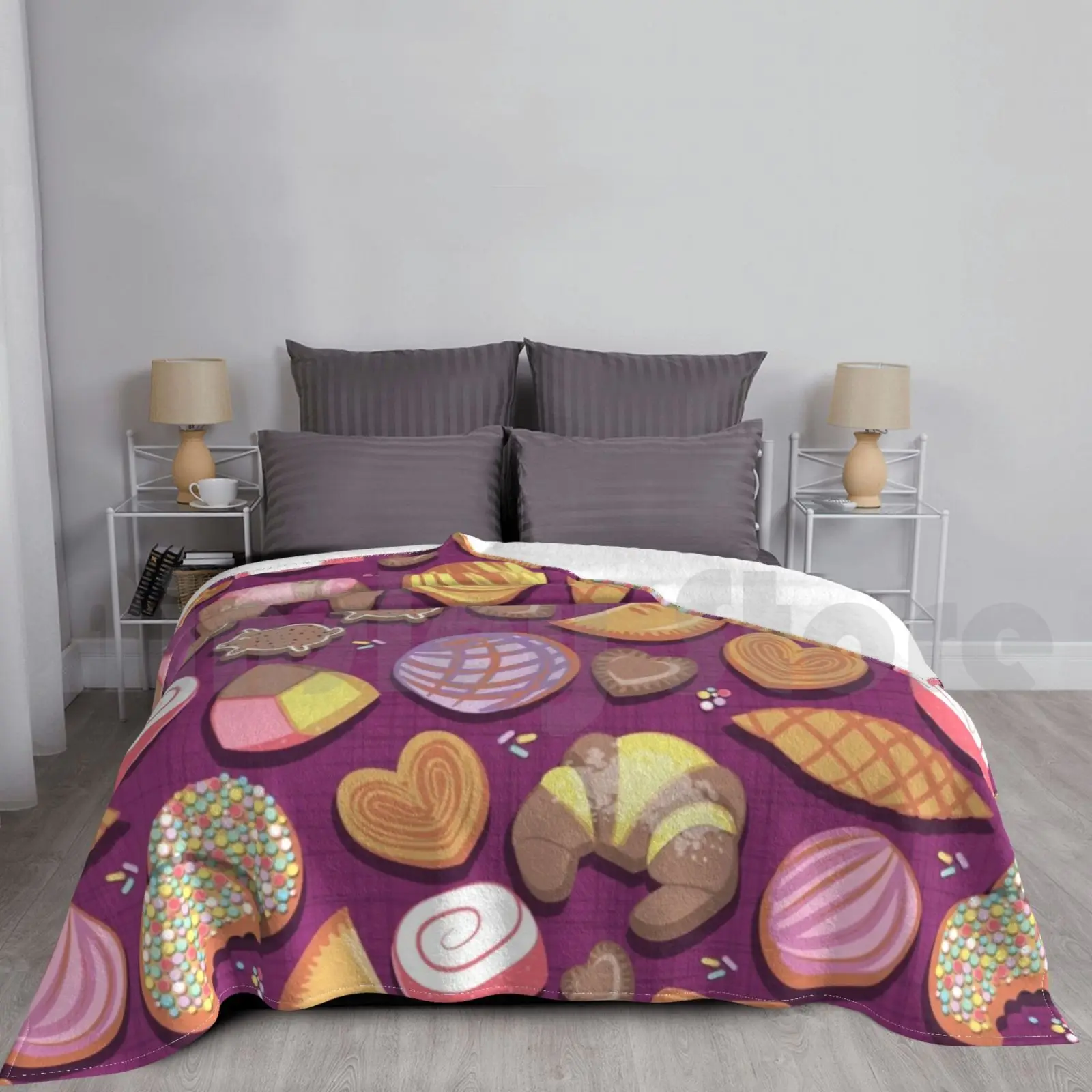 Frenesio de panadería dulce mexicana / / Fondo rosa / Manta dulce de colores pastel para sofá cama comida de viaje