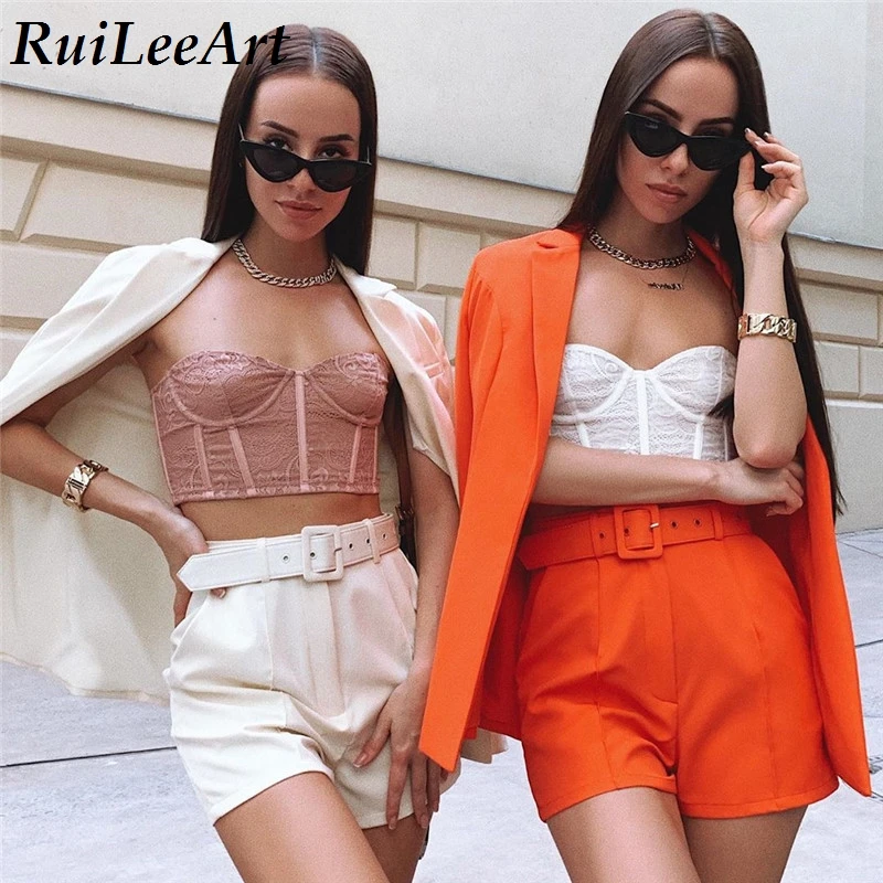 

Spring Summer 2021 Streetwear Women's Blazer Shorts Suit Office Lady Tracksuit 2 Piece Set Business Interview OL Fitness Outfits