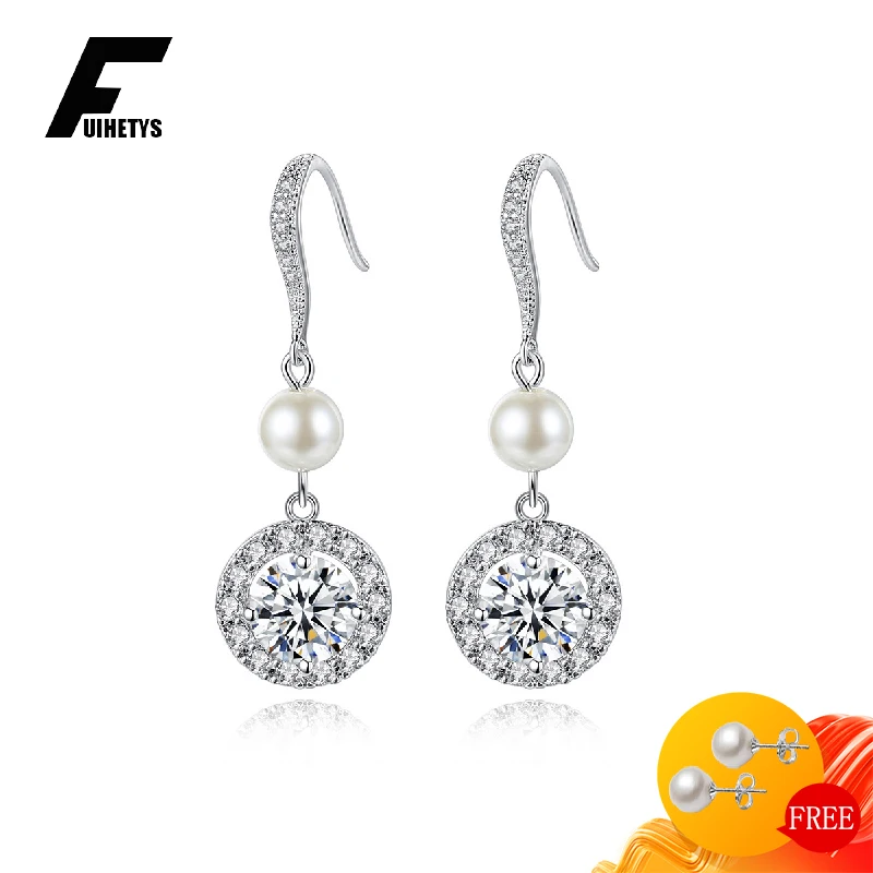 

FUIHETYS Trendy Earrings 925 Silver Jewelry Accessories with Pearl Zircon Gemstone Drop Earrings for Women Wedding Party Gifts