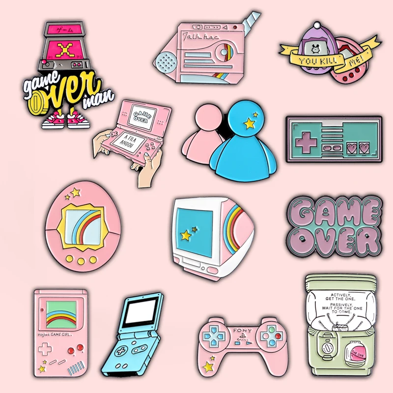 PLAY! 80's 90's Game Enamel Pins Series Arcade Machine Lapel Pin Retro Pixel Game Badges Game Boy Gifts Childhood Jewelry