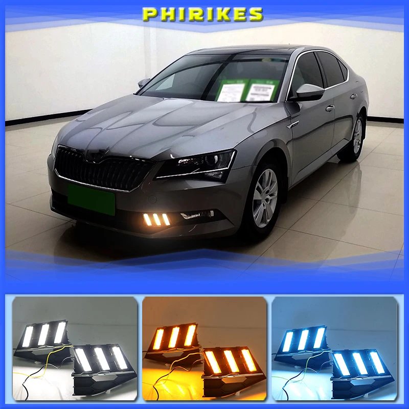 

For Skoda Superb 2016-2018 Super Brightness Waterproof ABS Car DRL 12V LED Daytime Running Light With Fog Lamp Cover