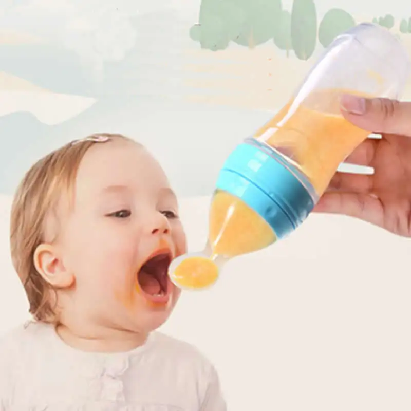 

Baby Feeding Bottle With Spoon 90ml Silicone Newborn Infant Squeeze Spoon Toddler Food Supplement food Cereal Bottle Milk Feeder