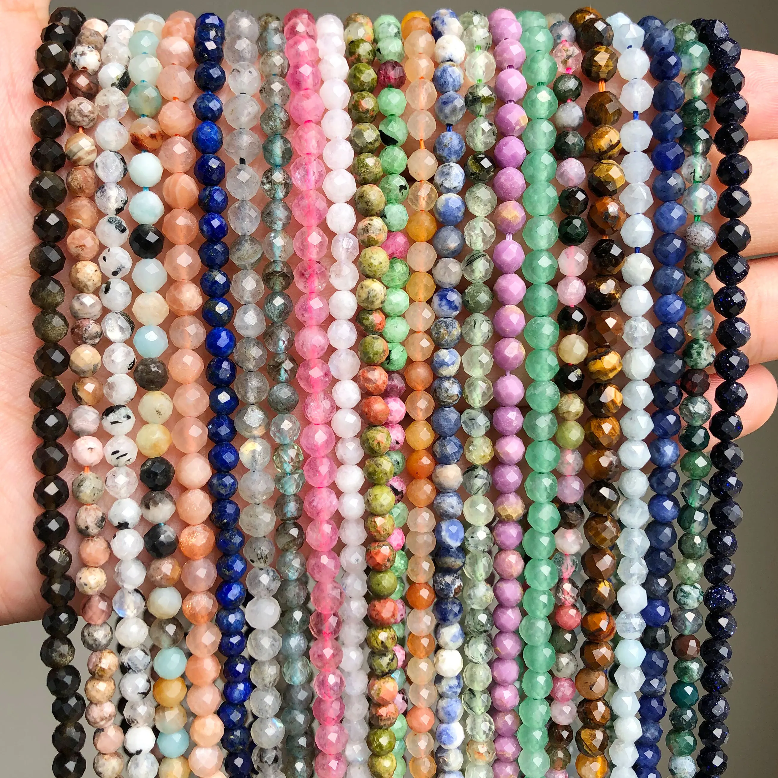 Faceted Natural Stone Beads Small Opal Tourmaline Turquoises Waist Seed Beads for Jewelry Making DIY Needlework 2mm 3mm 4mm 15\'\'