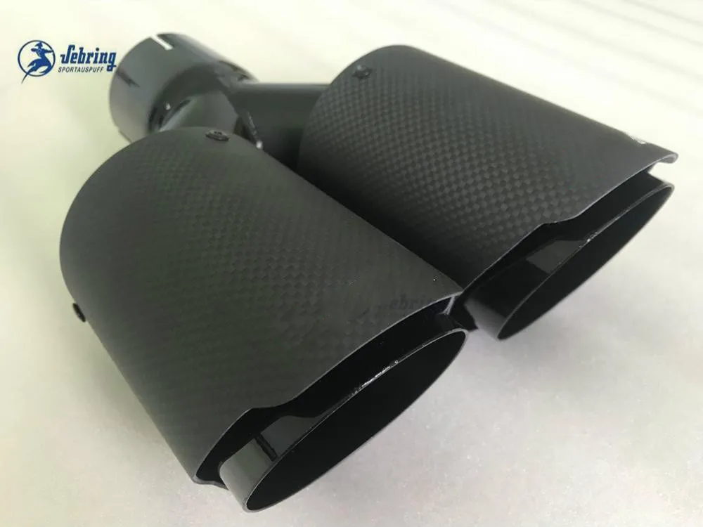 Car accessories modification carbon fibre  with  logo pipe glossy  black Universal DUAL Automobile exhaust pipe Muffler