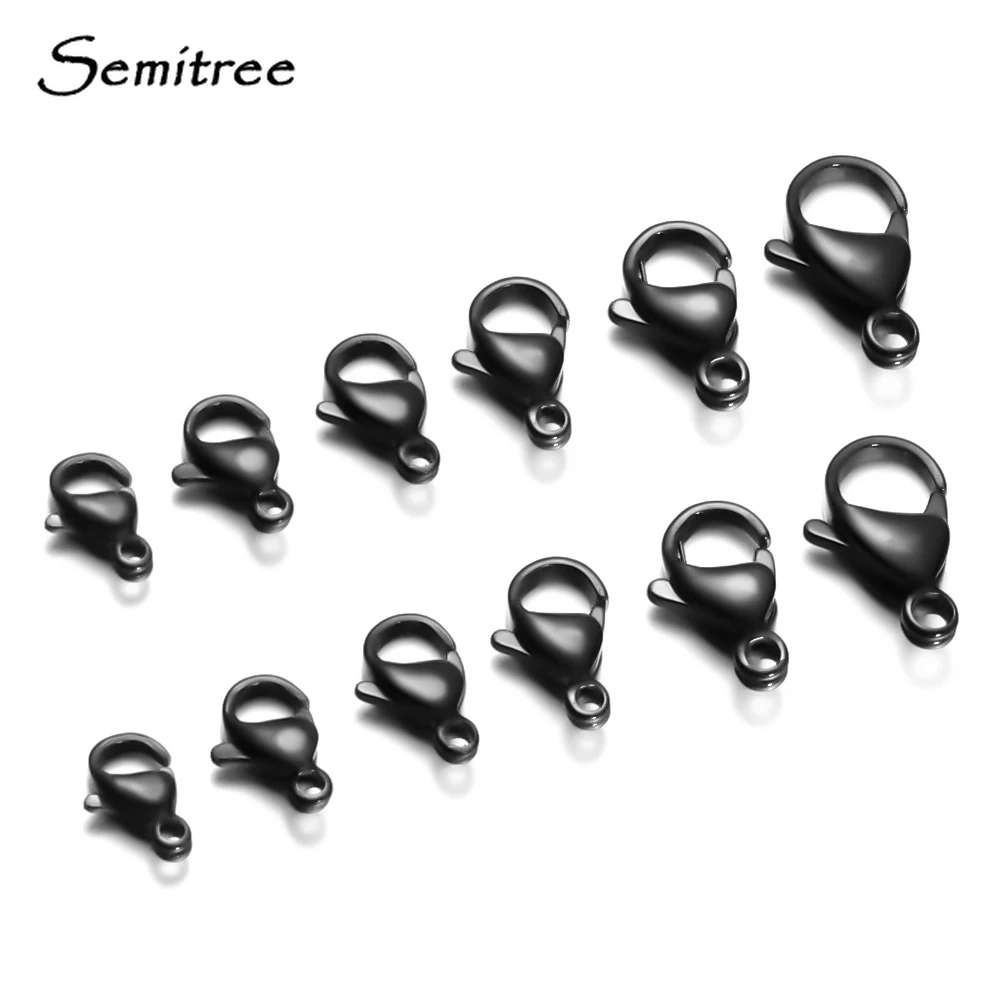 Semitree 25 sztuk/partia czarne zatrzaski homara 12mm 13mm 15mm naszyjnik ze stali nierdzewnej haki złącza bransoletki DIY komponenty do biżuterii
