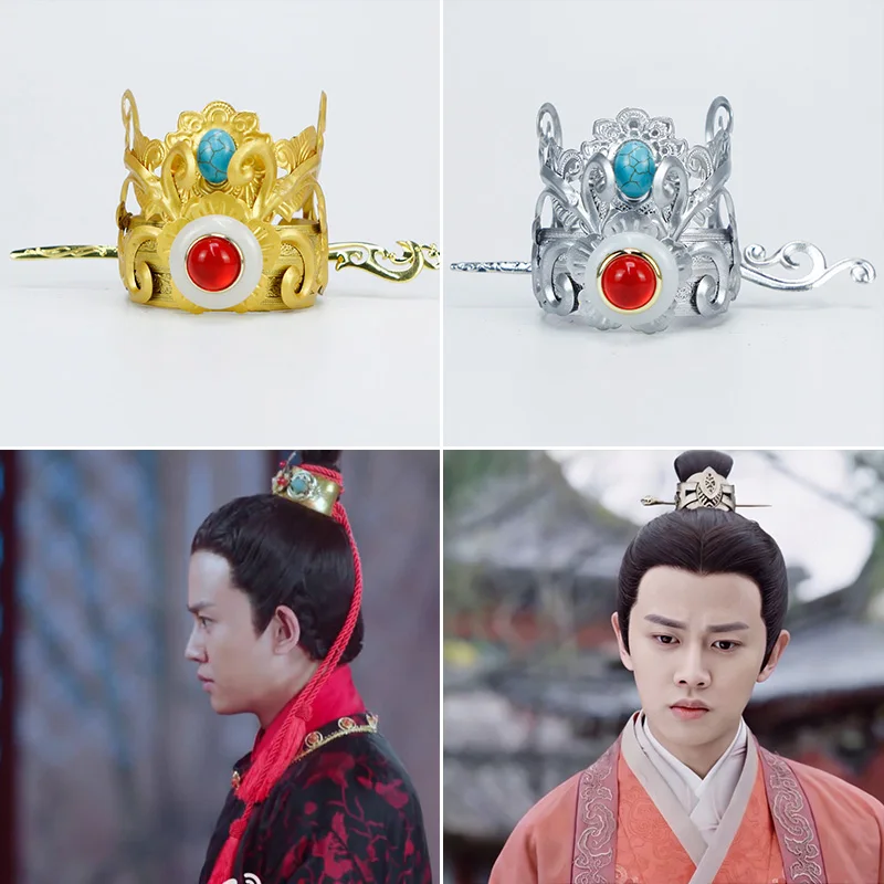 

Silver Golden Warrior Hair Crown Accessories Swordsman Cosplay Headdress Ancient Hair Stick