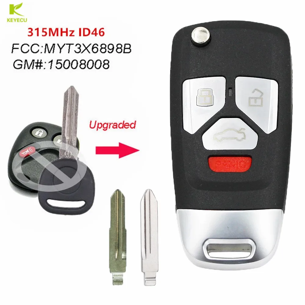 

KEYECU Upgraded Flip Remote Car Key Fob 315MHz ID46 for CHEVROLET TRAILBLAZER BUICK GMC FCC ID: MYT3X6898B P/N: 15008008