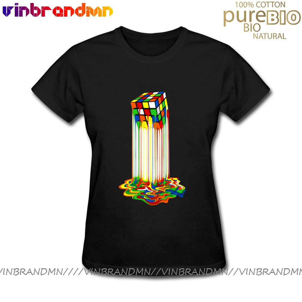 Rainbow Abstraction melted rubix cube T shirts women Magic Cube T-shirt female hipster Tops The Big Bang Theory Melting Cube tee