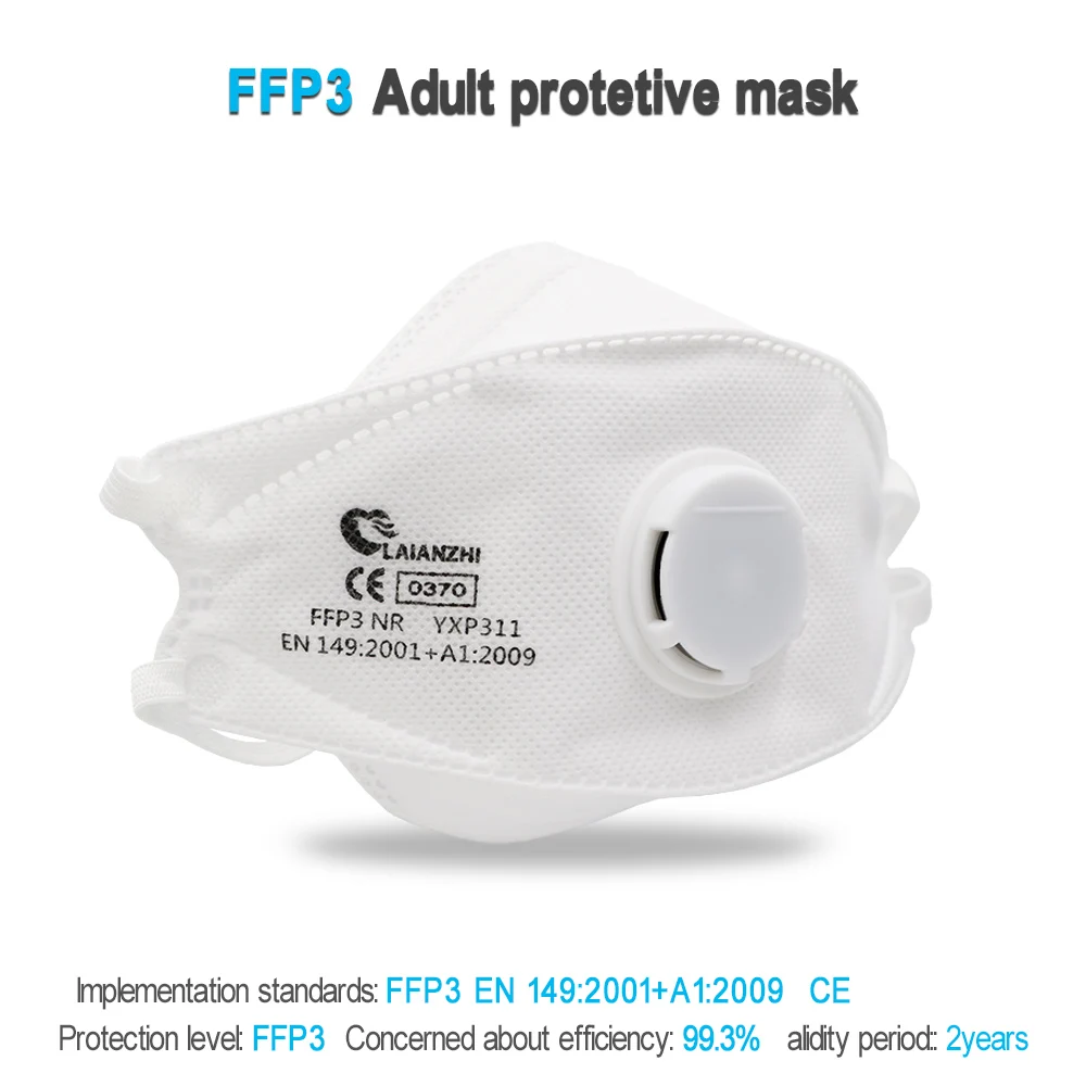 LAIANZHI FFP3 CE Face Masks Valve Protective Disposable Virus Face Mask FFP3 PK FFP2 Headwear hygienic masks mouth ffp3mask