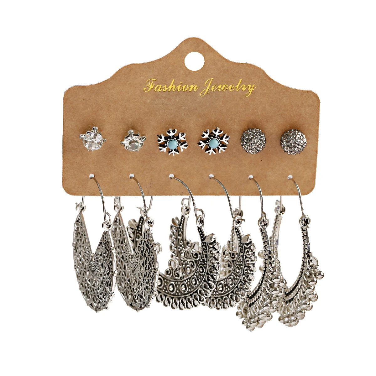 Vintage Round Dreamcatcher Beaded Earrings Set For Women Fashion Ethnic Boho Silver Color Alloy Earrings Jewelry