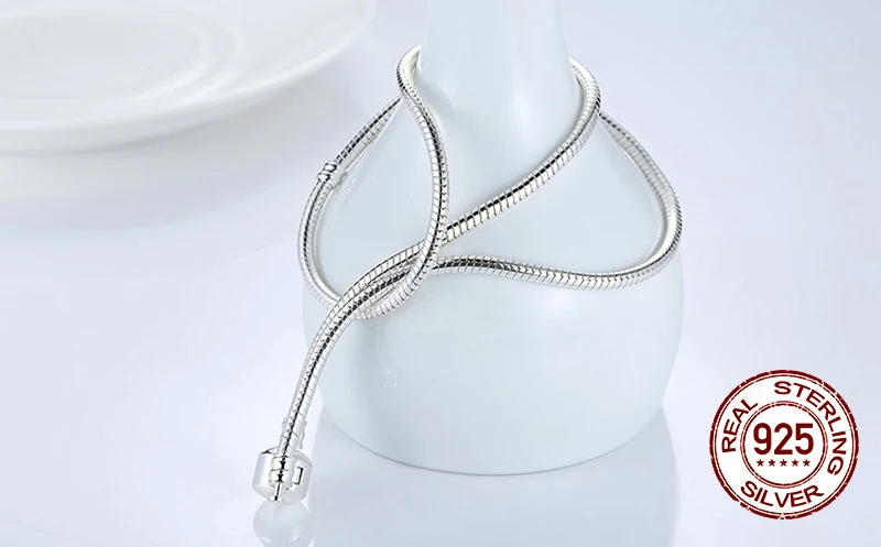 Grande vendita 925 Sterling Silver Snake Chain collana Secure Ball Clasp Beads Charms collana per le donne regalo di nozze gioielli fai da te