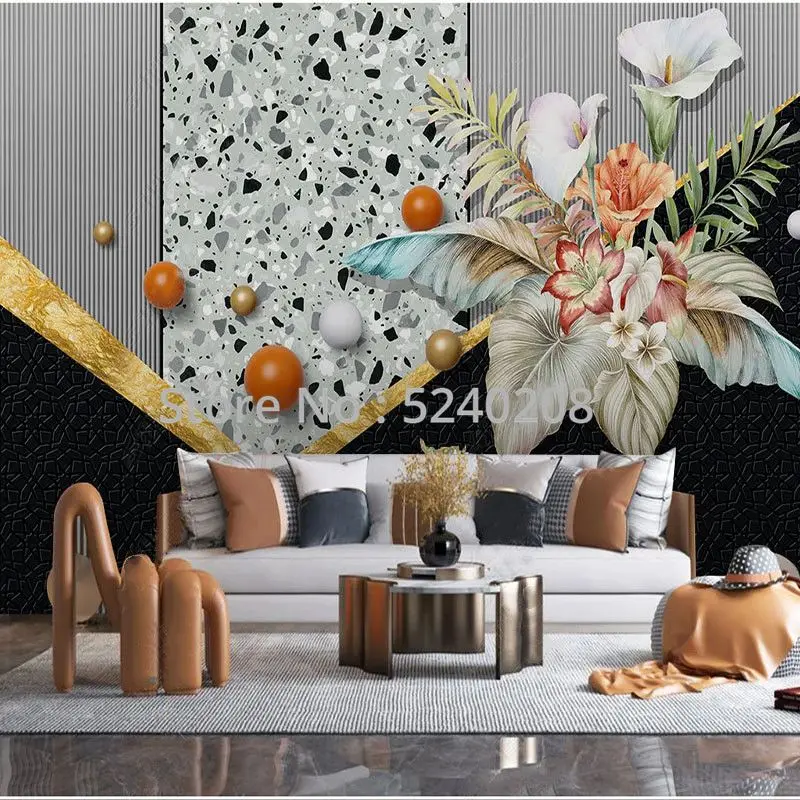 Custom 3D Wallpaper Modern  Marble Light Luxury Geometric Terrazzo Living Room TV Sofa Art Home Decor Wall Painting Stickers Art