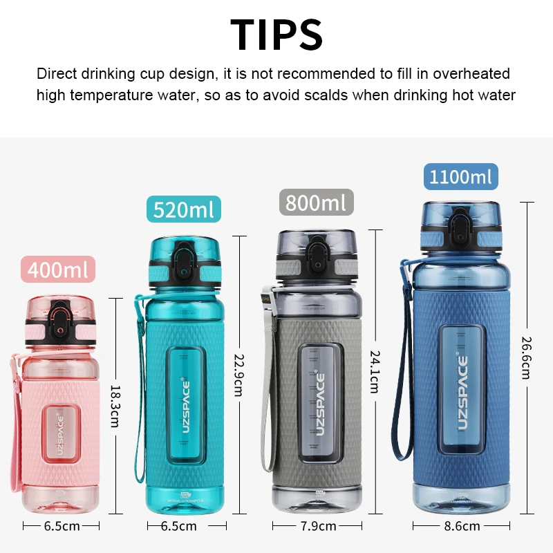 UZSPACE Sports Water Bottles BPA Free 1000ml Portable Leakproof Drop-proof Plastic Drink Bottle Summer Outdoor Tour Gym Tea Cup