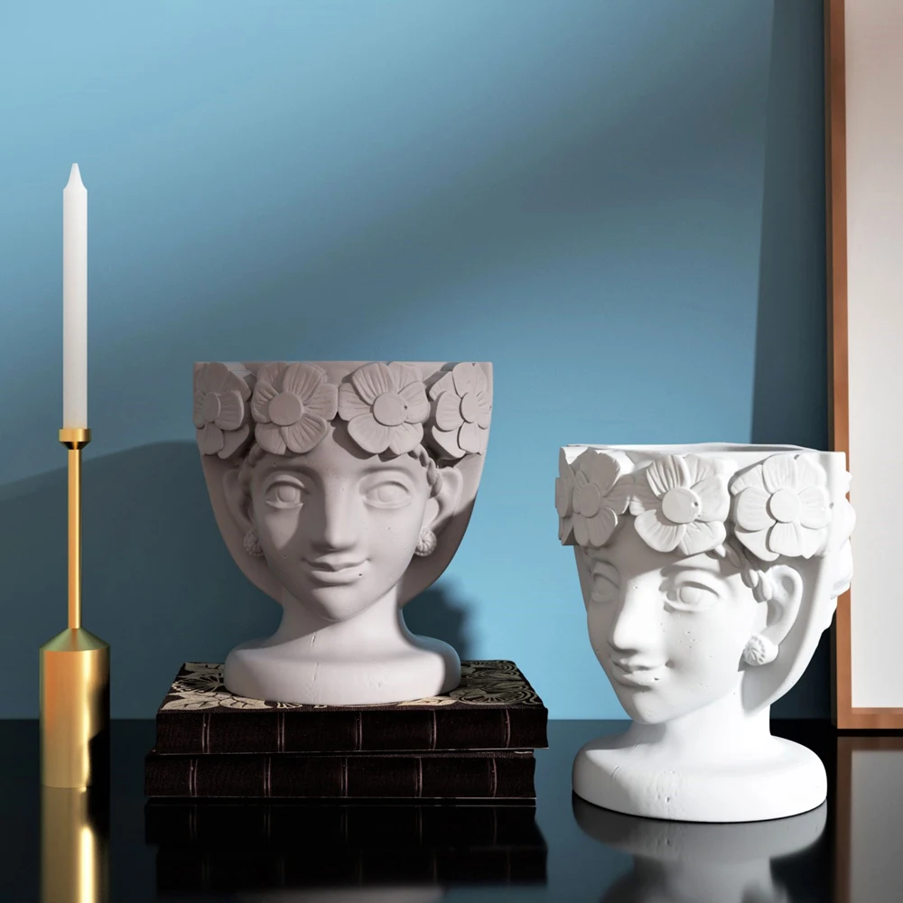 

3D Girl Concrete Silicone Planter Mold Cement DIY Goddess Sculpture Flowerpot Mould Home Vase Pen Holder Decoration Tool