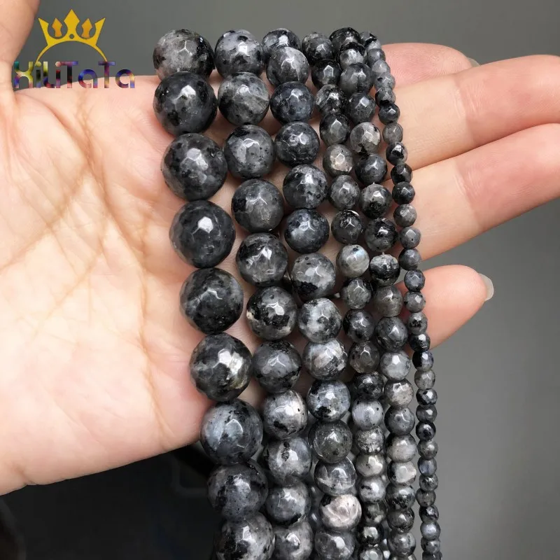 Faceted Natural Stone Beads Black Labradorite Larvikite Stone Bead For Jewelry DIY Making Bracelet Accessories 15\