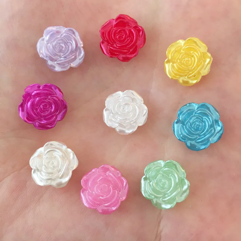 80PCS 12mm Resin Pearl Flower Flatback Stone Buttons Applique Embellishment DIY Beads Crafts Scrapbook K47