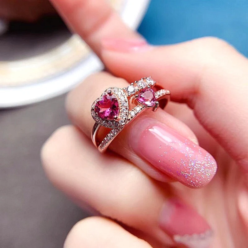 FS Fashion Natural Garnet Heart Shape Ring S925 Sterling Silver With Certificate Fine Charm Weddings Jewelry For Women MeiBaPJ