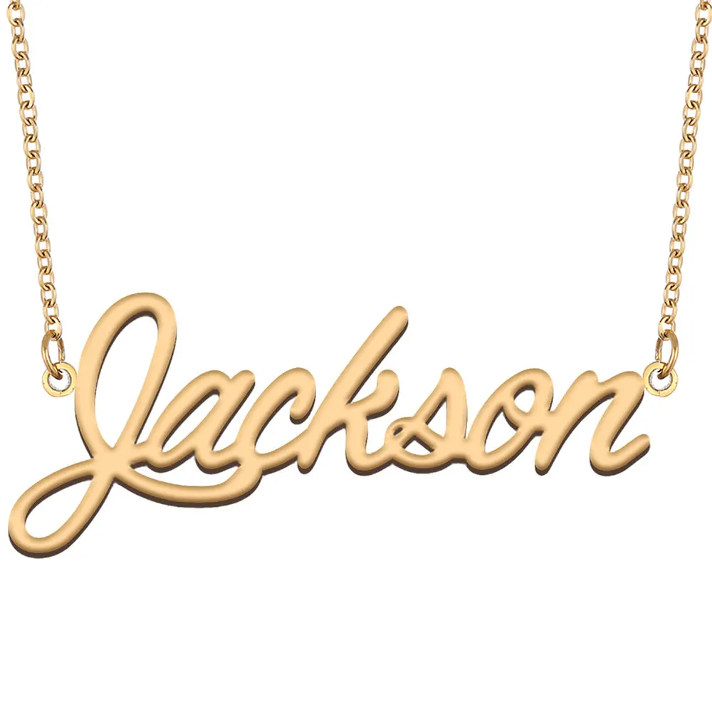 Jackson Name Necklace Personalized Women Stainless Steel Jewelry Gold Plated Nameplate Pendant Femme Mothers Girlfriend Gift