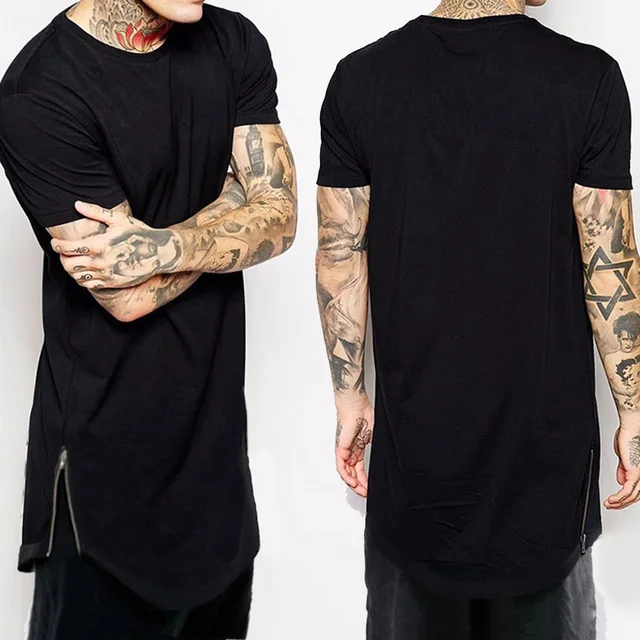 Nowy letni bestseller Męskie koszulki z krótkim rękawem w jednolitym kolorze Okrągły dekolt Boczny zamek błyskawiczny Moda Hip-hop Styl Biały Krótki rękaw Mężczyzna