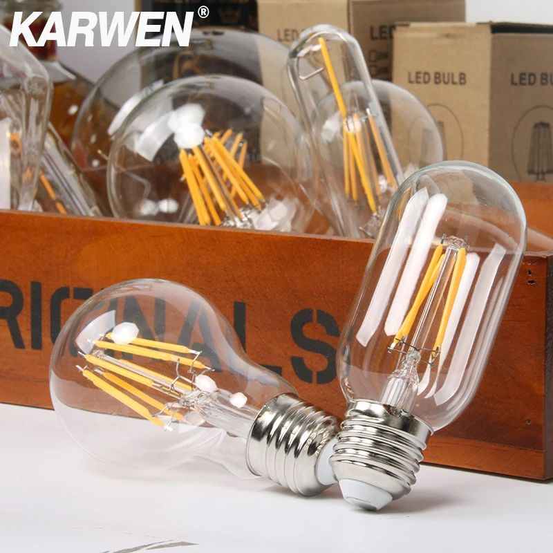 Retro Edison LED Filament Bulb Lamp E27 E14 220V-240V Light Bulb C35 G45 A60 ST64 G80 G95 Vintage Candle Light Glass Bulb