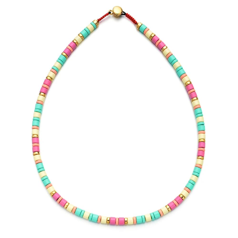 ZMZY Bohemian Vintage Beads Cute Colorful Rainbow Necklace Choker Collar Chain Jewelry Women Friendship Girl Gifts Party