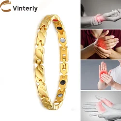 Vinterly Magnetic Women Bracelet Chain Gold-color Cross Stainless Steel Healthy Energy Magnetic Bracelets Bangles for Women