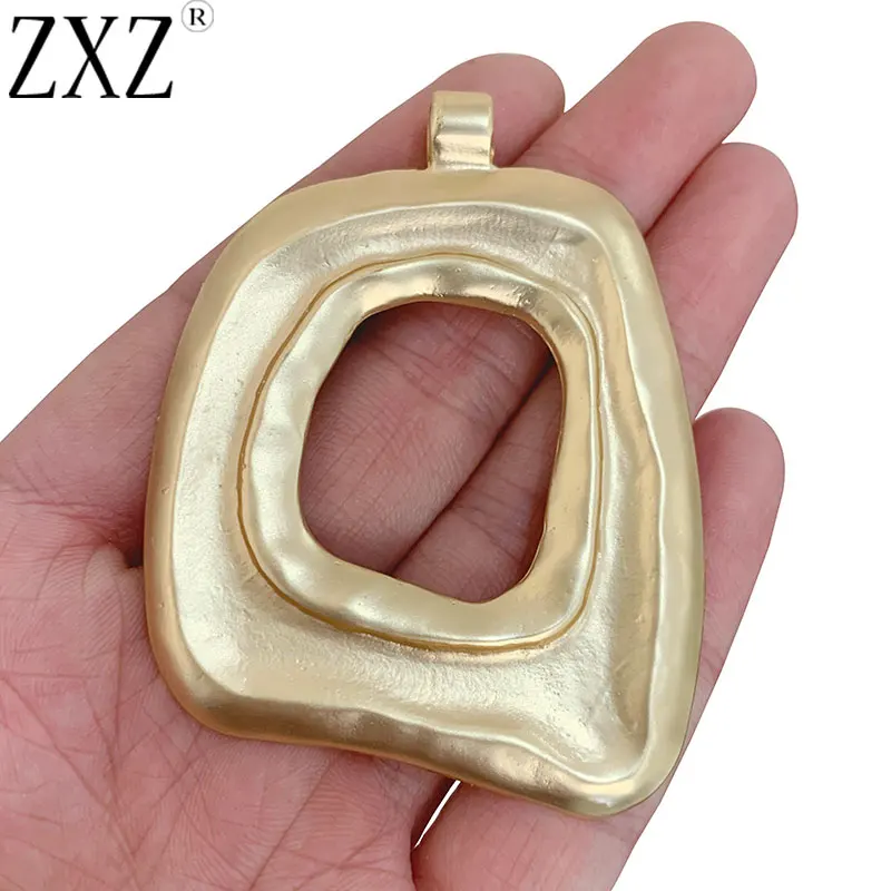 ZXZ 2pcs Matt Gold Boho Large Open Hollow Charms Pendants for Necklace Jewelry Making Findings 69x52mm