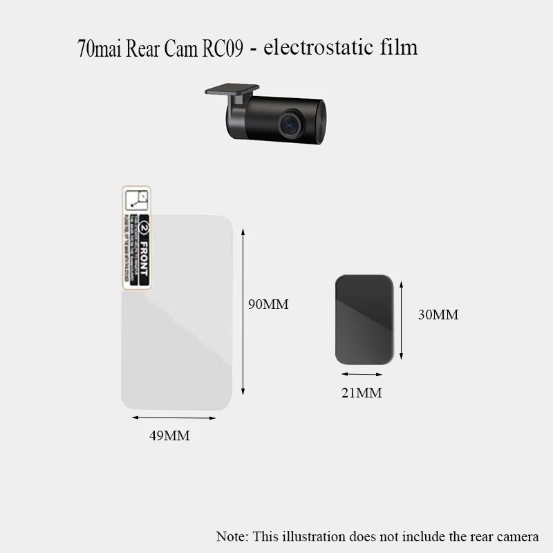 For 70MAI Dash Cam A400 Car Recorder /Rear Cam RC09 special electrostatic filmspecial electrostatic film /3M adhesive, 2pcs