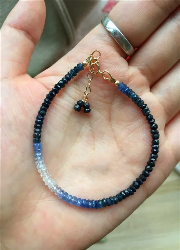 loose beads nature blue sapphire roundel faceted bracelet 18cm FPPJ wholesale  nature 14k plated clasp