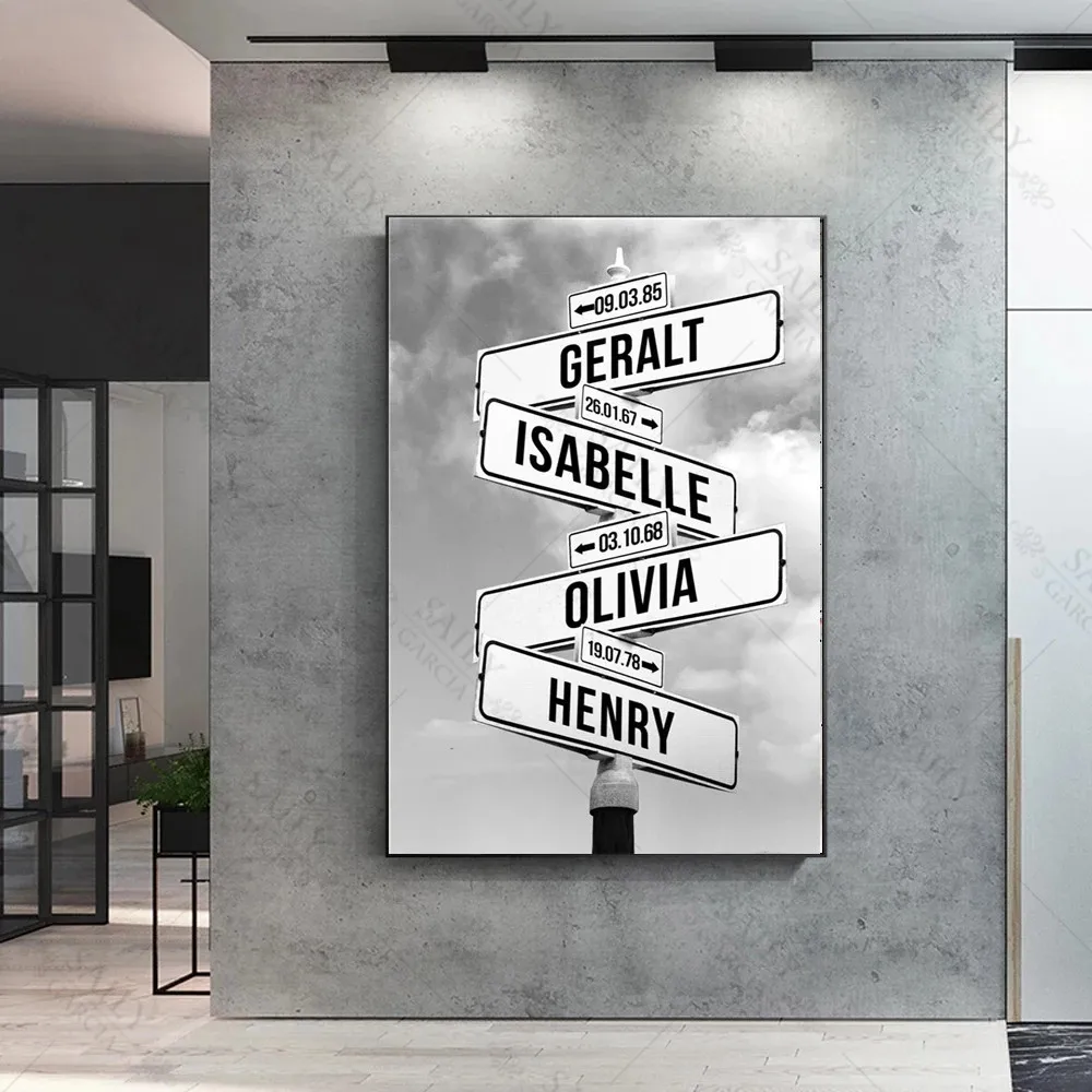 Personalized Intersection Street Sign with 2-4 Names/dates Canvas Painting Wall Art Custom Father's Day Gift Family Street Sign