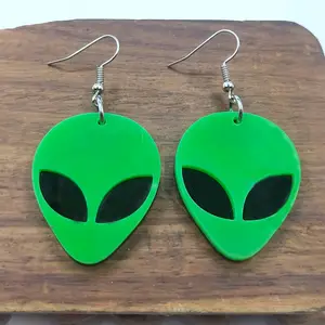 Hot Green Fiber Optic Alien Earrings